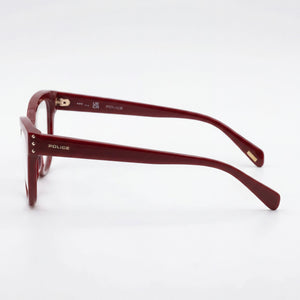 Police Rectangle Eyeglasses Women — side view, Red Acetate temples