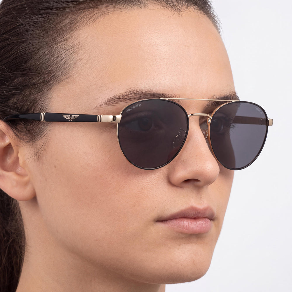 Police SPL-891 Aviator Sunglasses Unisex — side view, Non-Polarized Grey lens