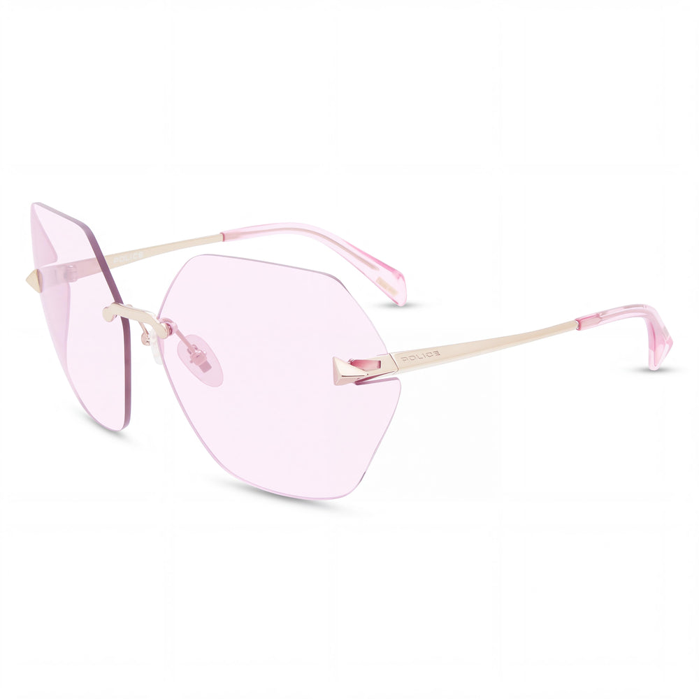 Police Spla19 Gold Square Sunglasses Unisex, Rose lens