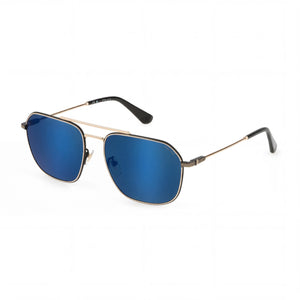 Police SPLF64-57300B Gold Rectangle Sunglasses for Men, Blue lens
