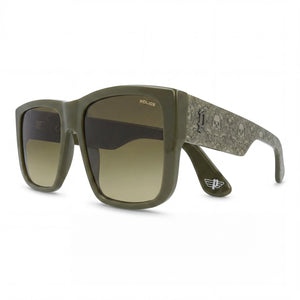 Police SPLL13 Green Rectangle Sunglasses for Men, Green lens