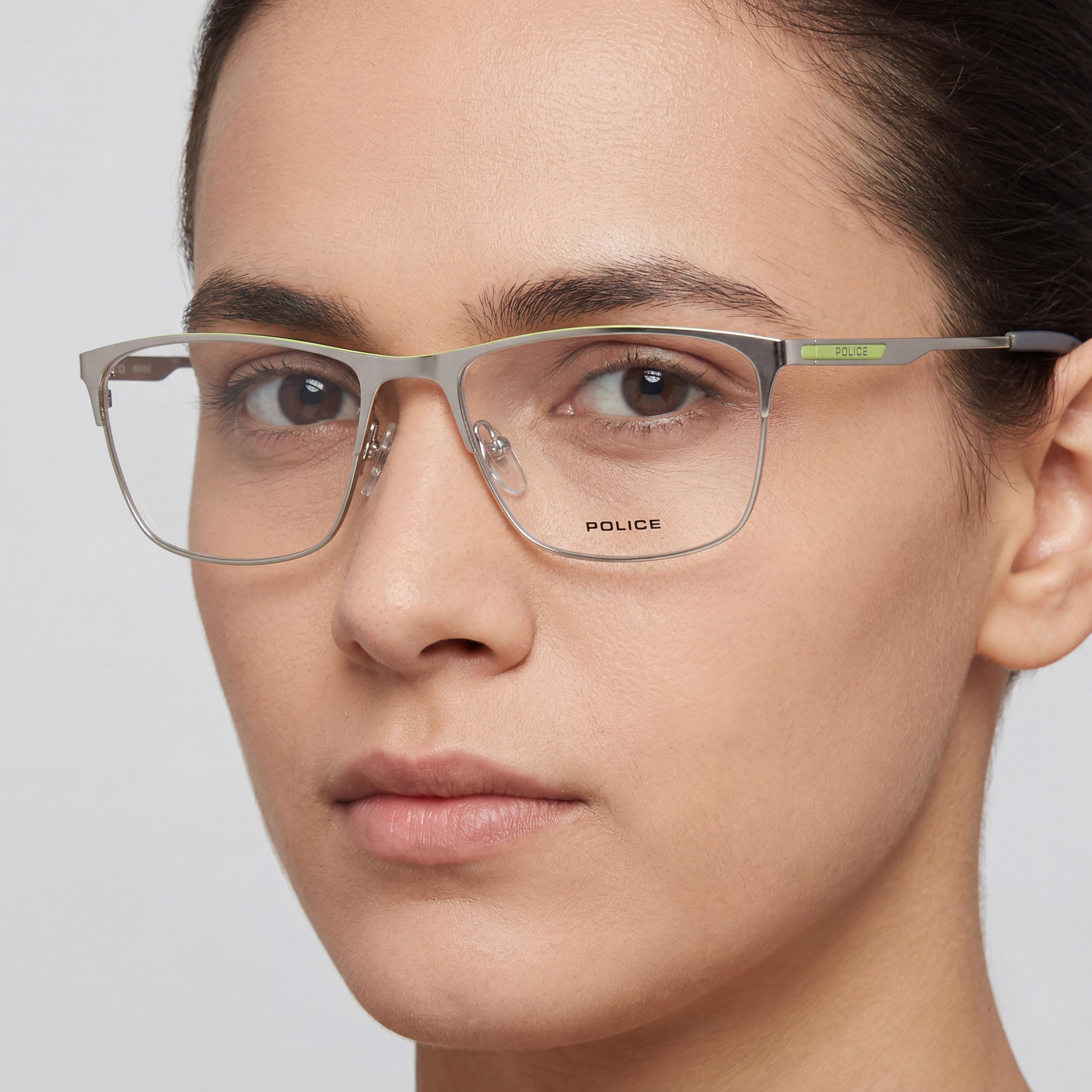 Police VPL698 Silver Square Unisex Eyeglasses, Metal 54mm, Photo 4