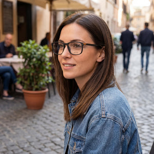 Police VPLA44 Rectangle Eyeglasses Unisex — side view, Dark Blue Injected temples