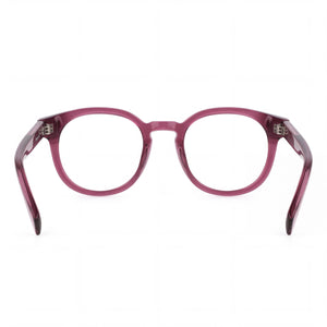 Police VPLF30 Round Eyeglasses Women — side view, Violet Acetate temples