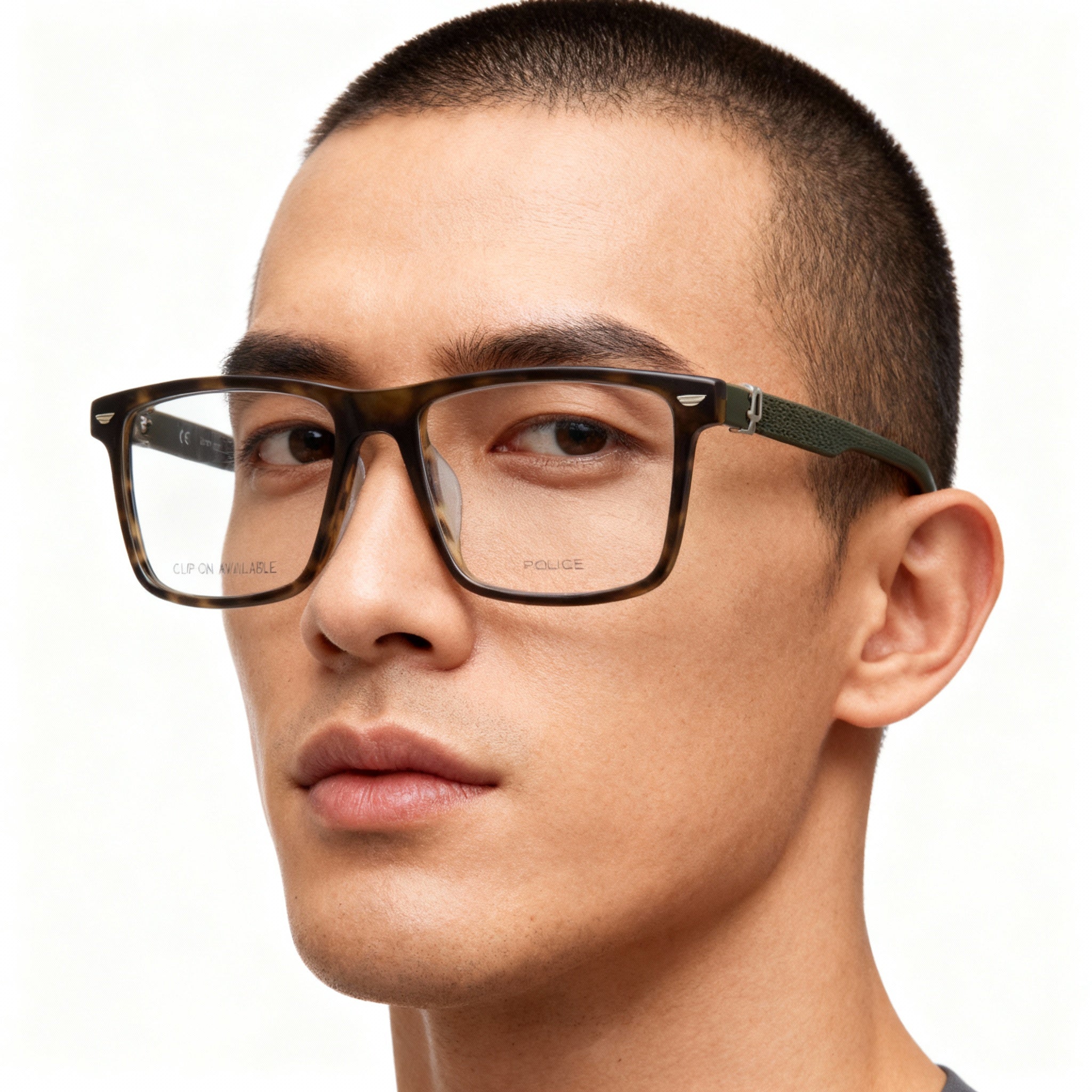 Police VPLF74 Striped Green Rectangle Eyeglasses for Men, Acetate 54mm, Photo 4