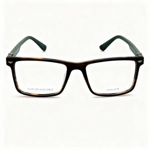 Police VPLF74 Rectangle Eyeglasses Men — side view, Havana Acetate temples