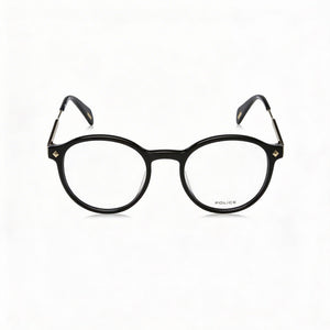 Police VPLG27 Round Eyeglasses for Men — front view, Acetate and metal