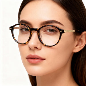 Police VPLG27 Square Eyeglasses Women — side view, Avana Classica Lucida Acetate temples