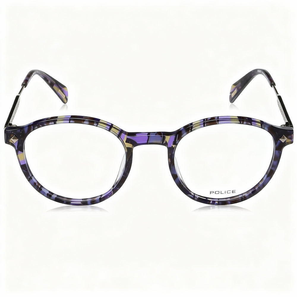 Police VPLG27 Round Eyeglasses Unisex — front view, Acetate
