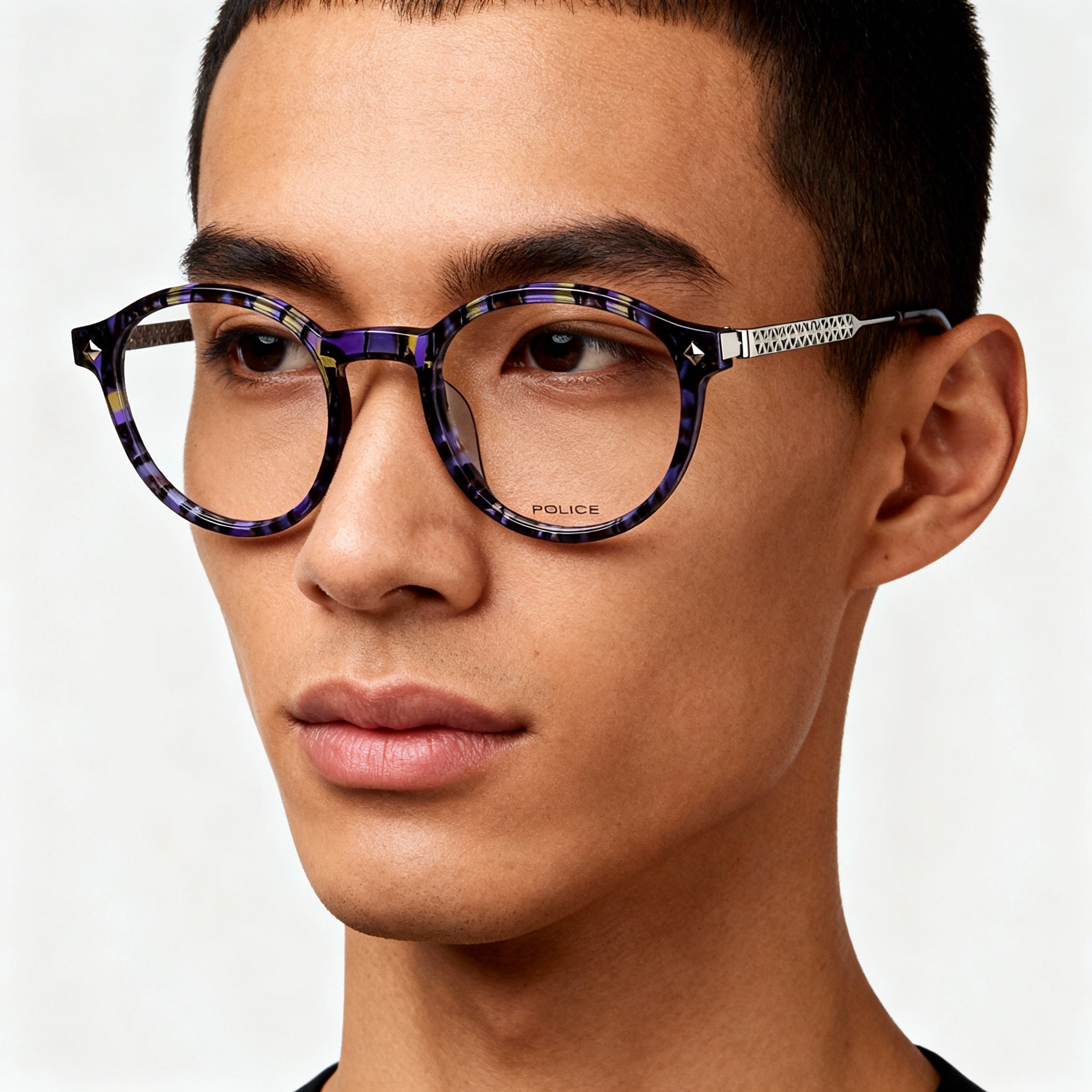Gafas unisex redondas violeta Police VPLG27, acetato de 49mm, Photo 3