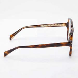 Police VPLG30 Square Eyeglasses Women — side view, Havana Acetate temples