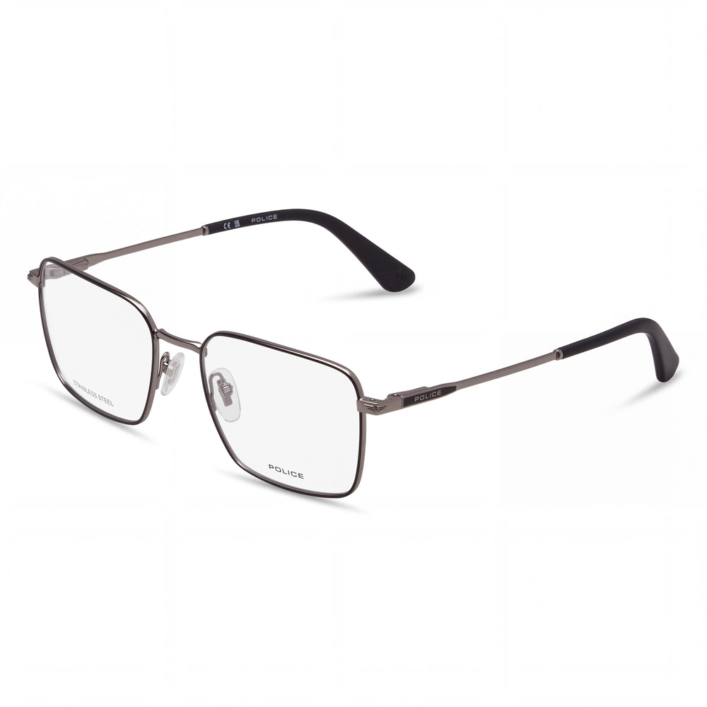 Police Vplg69 Silver Rectangle Eyeglasses for Men, Metal frame