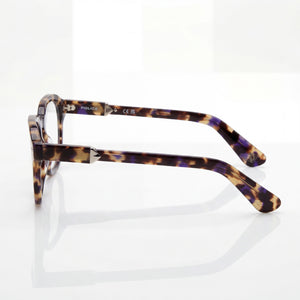 Police VPLG81 Oval Eyeglasses Men — side view, Havana Acetate temples