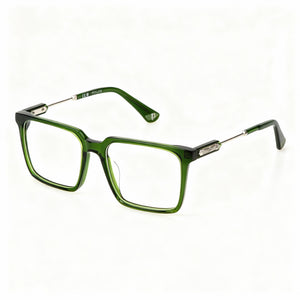 Police VPLN28 Rectangle Eyeglasses Men — side view, Green Acetate temples