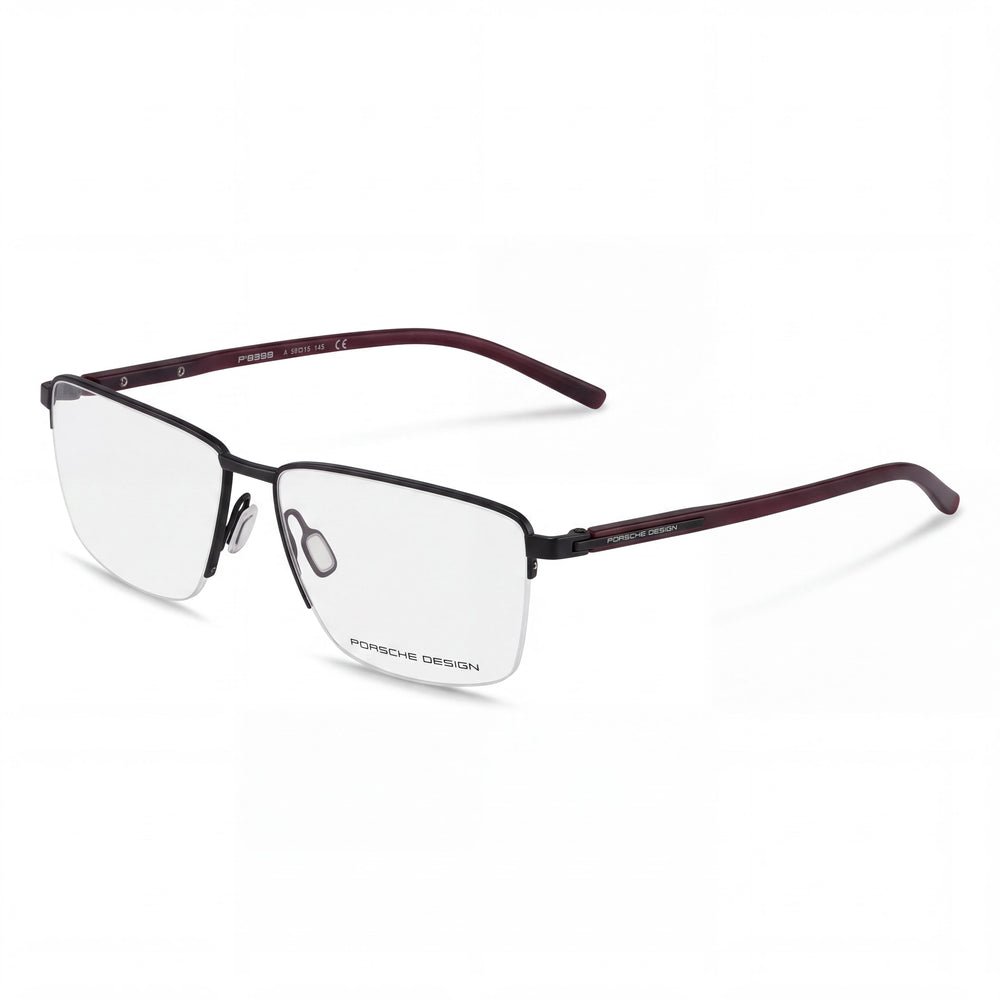 Porsche P8399 Black Rectangle Eyeglasses for Men, Metal frame