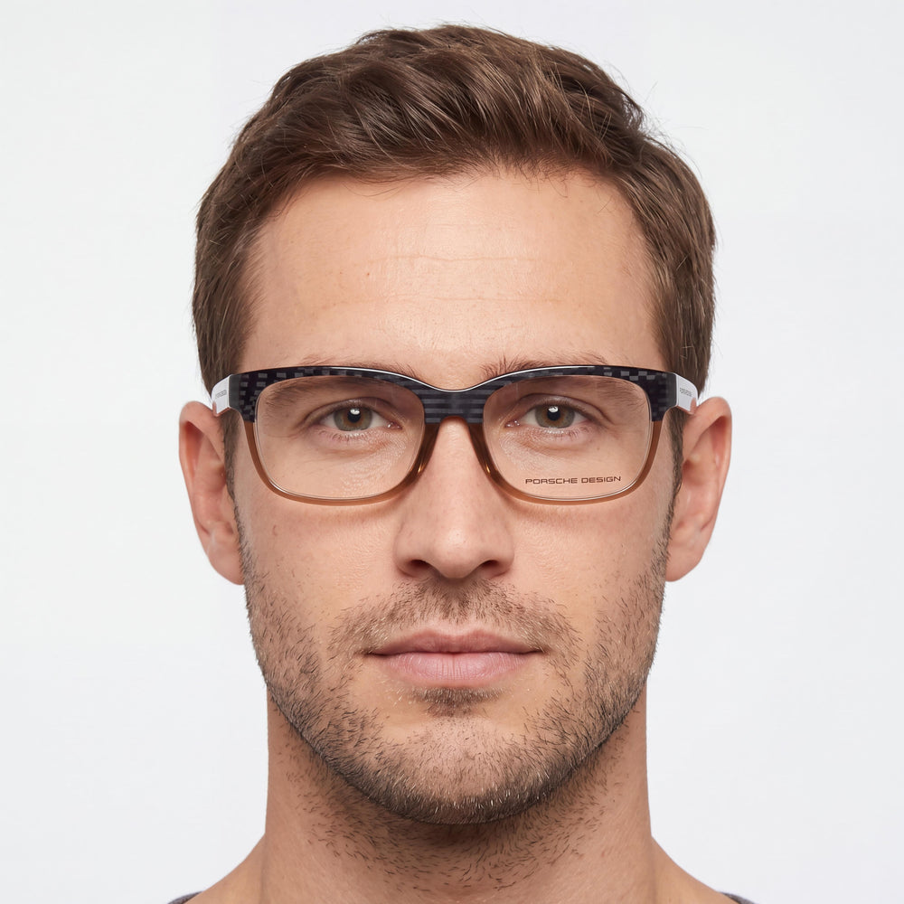 Porsche P8707-C-54 Rectangle Eyeglasses Men — side view, Gray Plastic temples