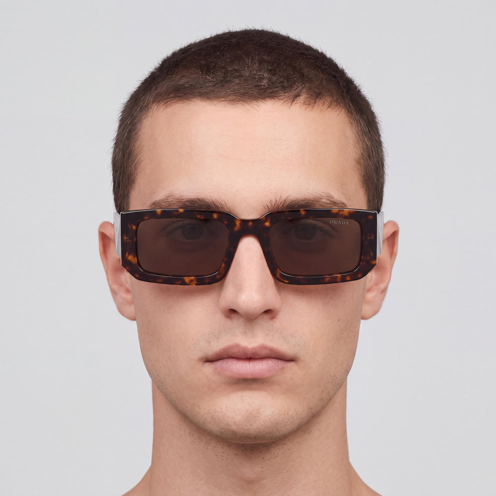 Prada 06YS Rectangle Sunglasses Men — side view, Non-Polarized Brown lens