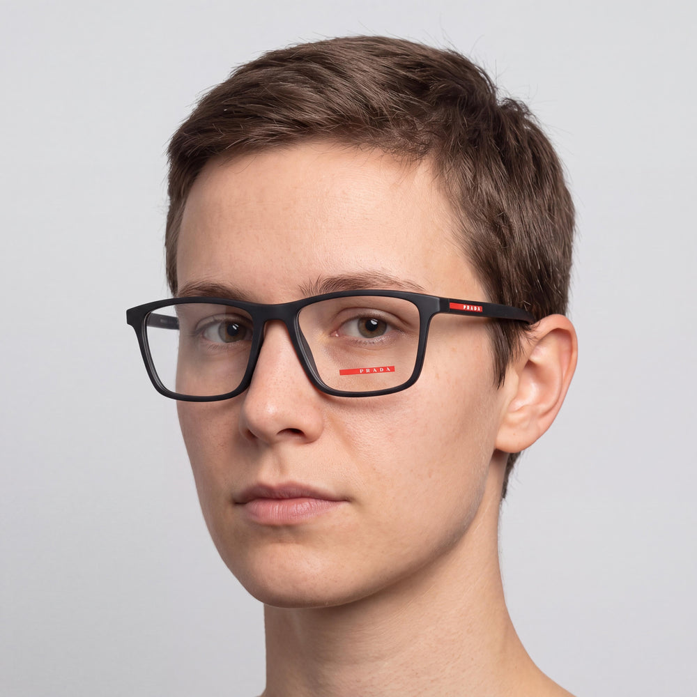 Prada 0PS 01QV Rectangle Eyeglasses Unisex — side view, Multicoloured Acetate temples