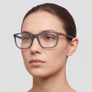 Prada 0ps 07ov Rectangle Eyeglasses Women — side view, Gray Injected temples