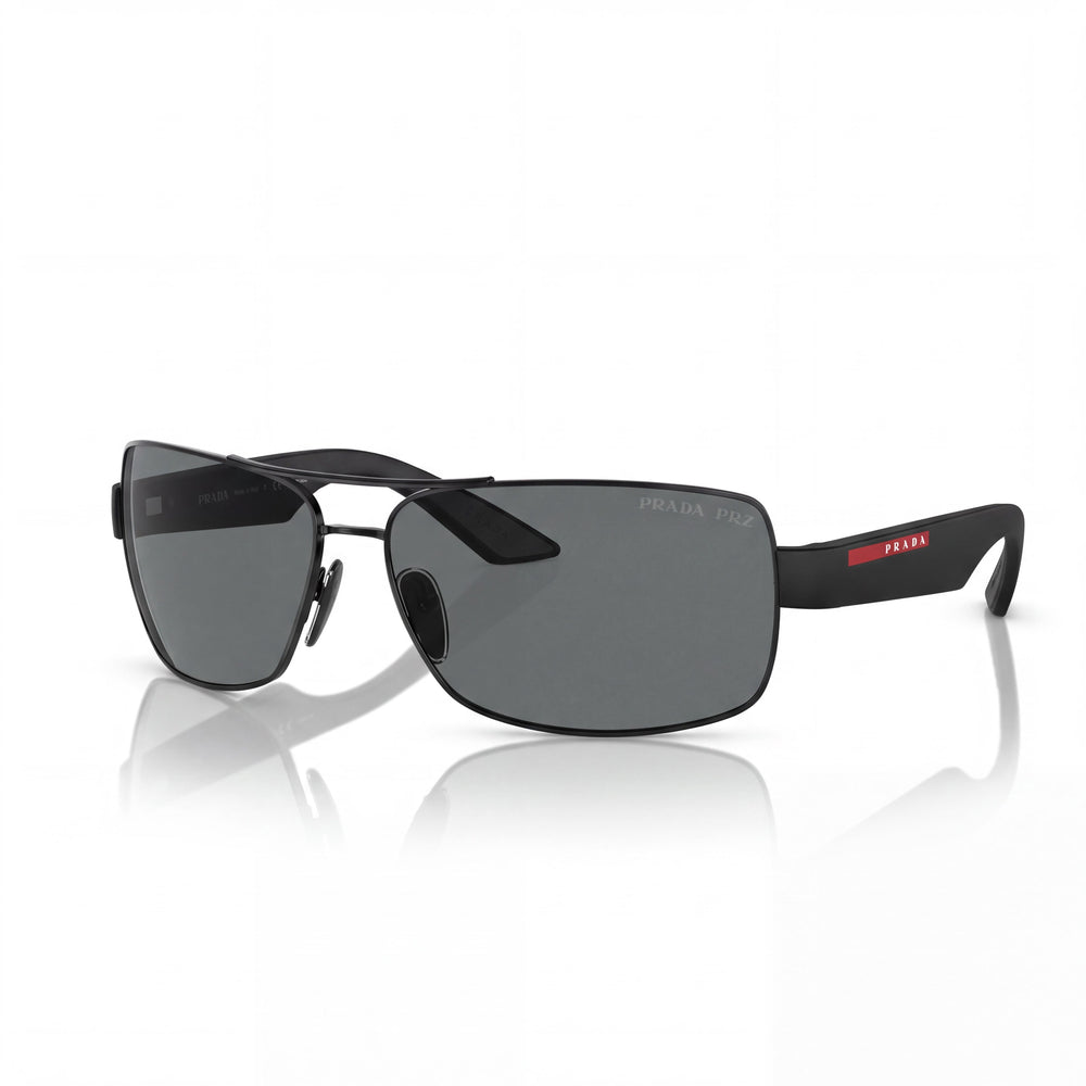 Prada 0PS 50ZS Black Rectangle Sunglasses Unisex, Polar Dark Grey lens
