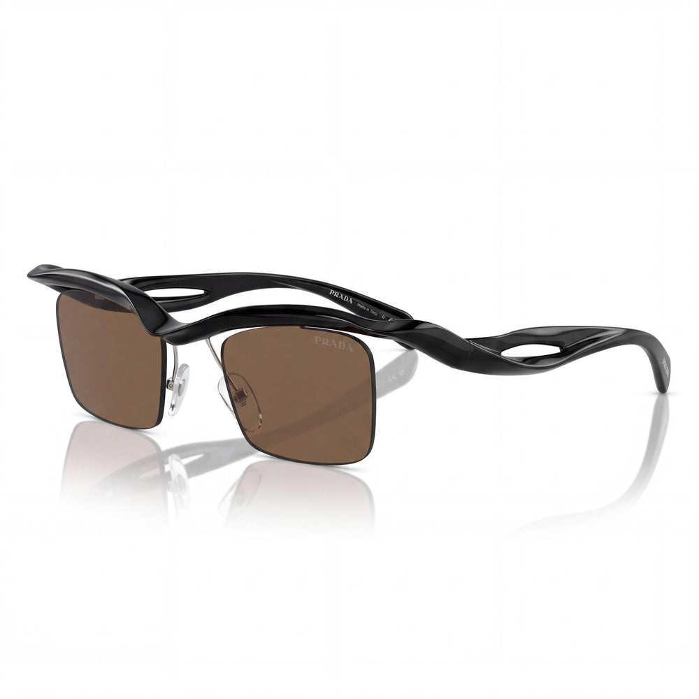 Prada 194681001 Black Square Sunglasses for Men, Dark Brown lens