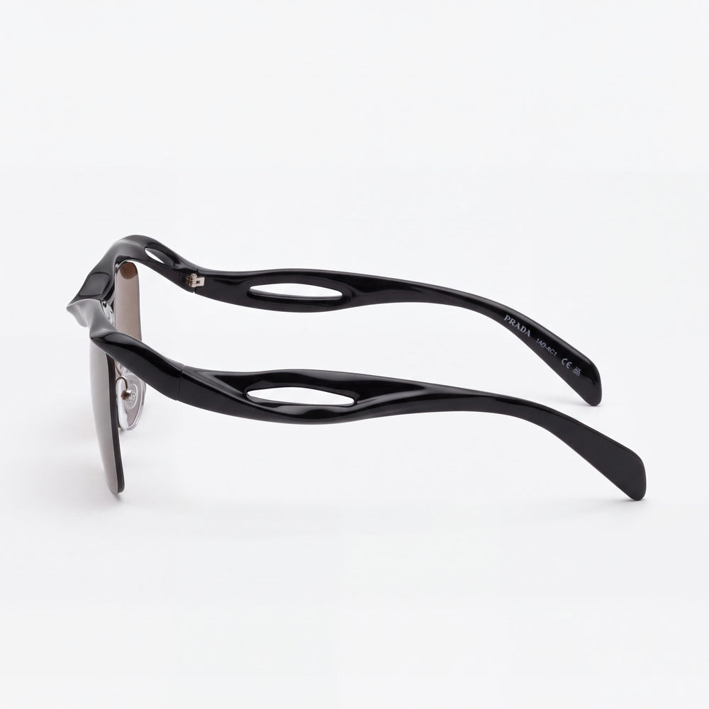 Prada 194681001 Square Sunglasses Men — side view, Non-Polarized Dark Brown lens