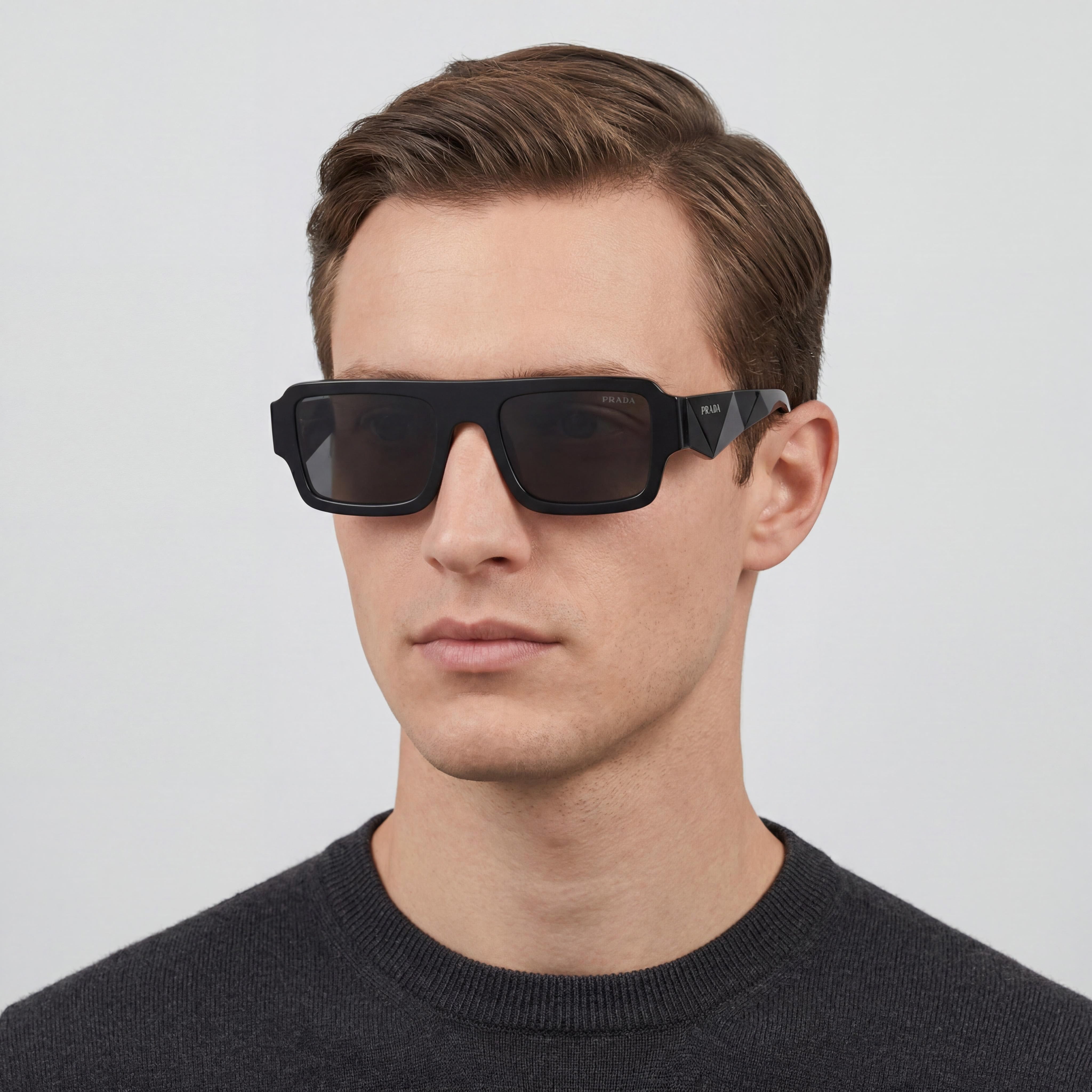 Gafas de sol Prada PR A05SF de plástico con montura asiática para hombre, montura negra, lentes grises no polarizadas, 55-19-145, Photo 5