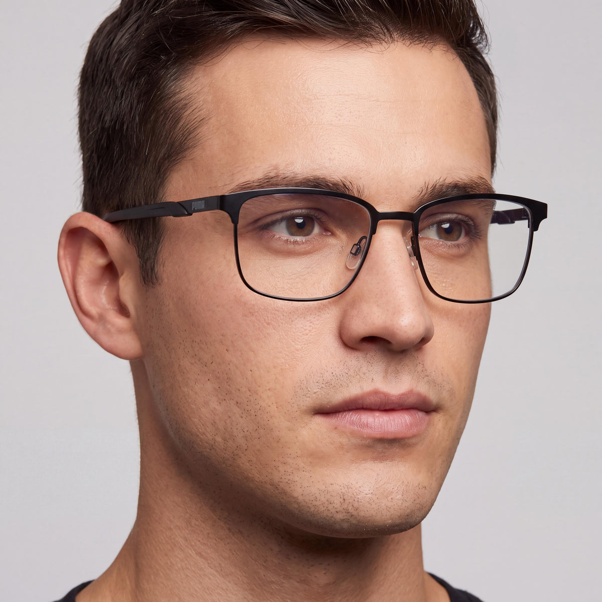 Gafas graduables para hombre PUMA PE0153OI-30010936-001 cuadradas/rectangulares de metal, color negro transparente, 52-16-145mm, Photo 4