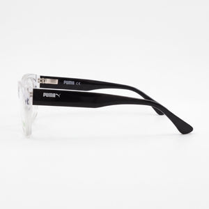 Puma PJ0003O Rectangle Eyeglasses Women — side view, Transparent Plastic temples
