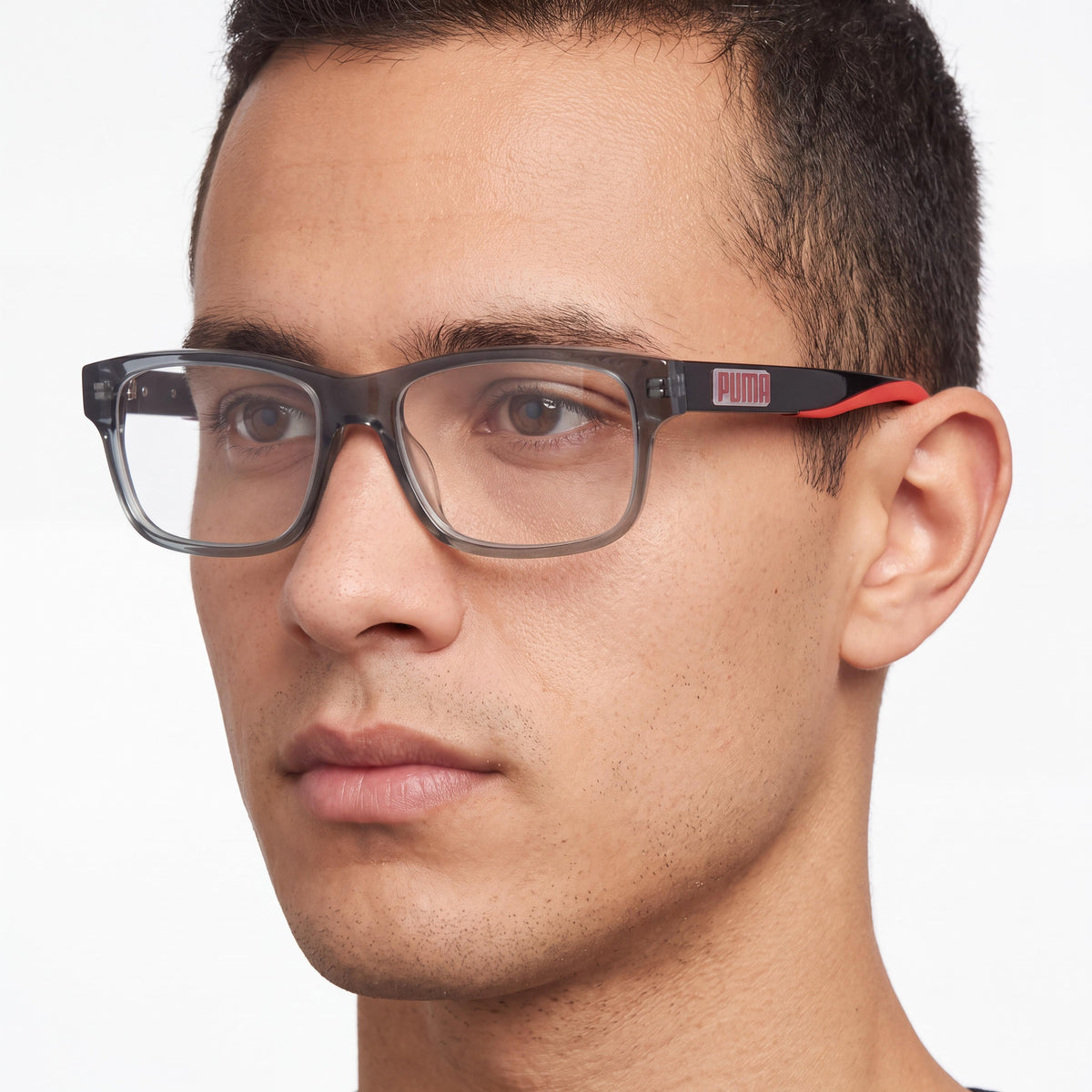 Gafas unisex PUMA Pu0306o con estilo moderno, montura de plástico gris y lentes de demostración 56-14-145, Photo 4