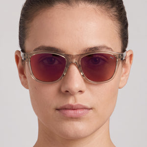 Puma PU0401S Square Sunglasses Unisex — side view, Non-Polarized Beige-Red lens