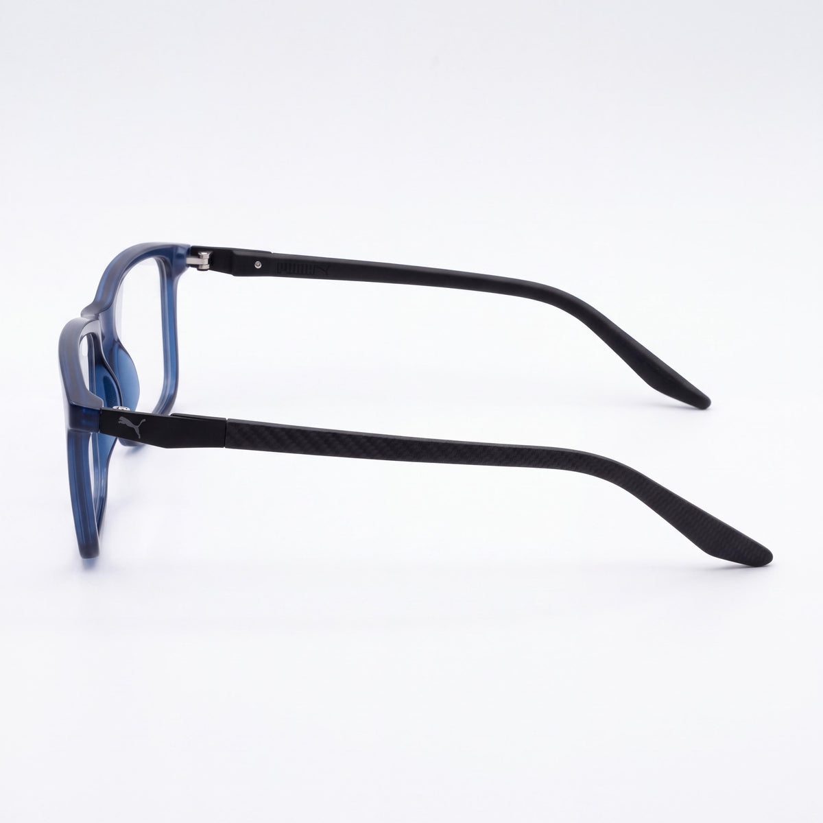 Gafas unisex clásicas PUMA PU0419O, azul, transparente, marco negro carbón, lentes de policarbonato, 55 mm, Photo 2