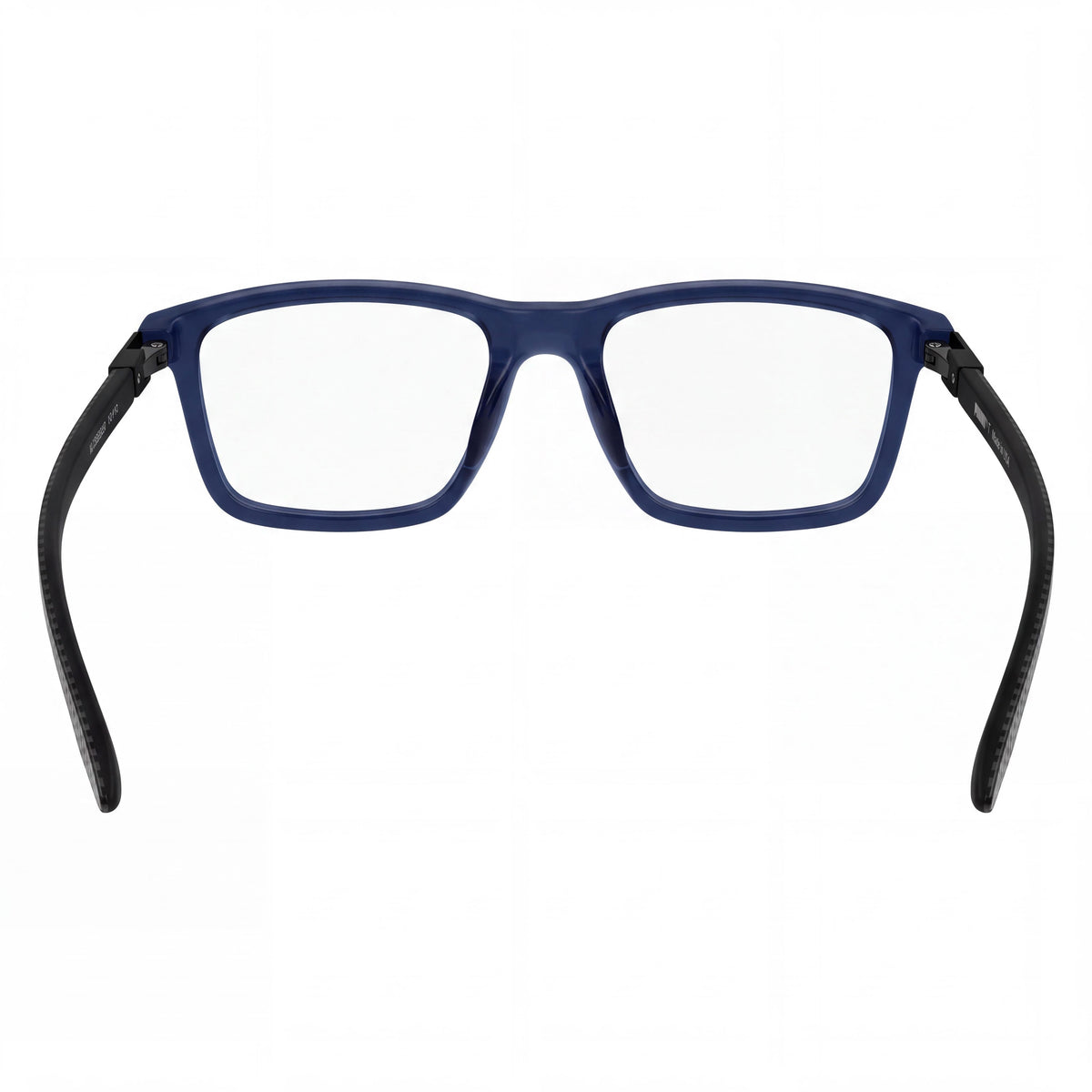 Gafas unisex clásicas PUMA PU0419O, azul, transparente, marco negro carbón, lentes de policarbonato, 55 mm, Photo 3