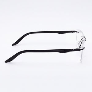 Puma Pu0455o Rectangle Eyeglasses Unisex — side view, Black-Transparent Stainless Steel temples