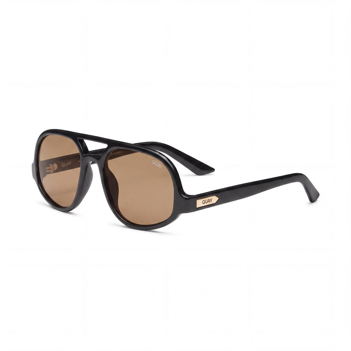 QUAY AUSTRALIA Black/Tan Aviator Sunglasses for Women, 54mm, Photo 1