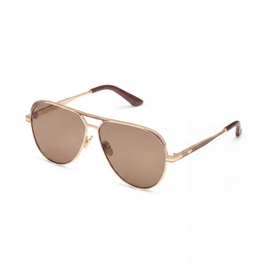 QUAY AUSTRALIA Open Tab Gold Aviator Sunglasses for Women, Tan lens