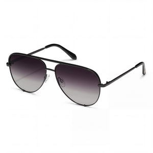 Quay High Key Extra Large Black Aviator Sunglasses for Women, Fade lens