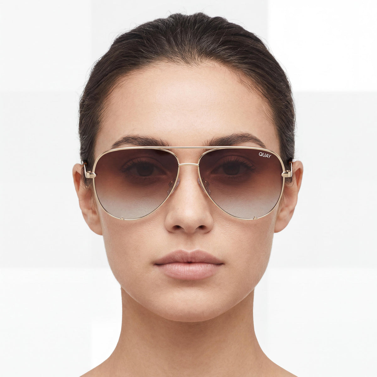 Quay High Key Large Gold/Brown Fade Aviator Sunglasses for Women, 51mm, Photo 4