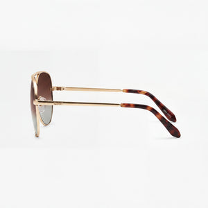Quay High Key Large Aviator Sunglasses Women — side view, Polarized Brown Fade lens