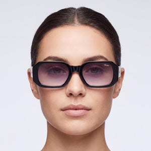 Quay Hyped Up Geometric Sunglasses Women — side view, Non-Polarized Smoke lens