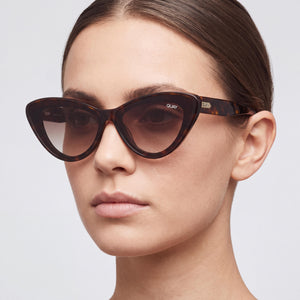 QUAY TEMPTED Cat Eye Sunglasses Women — side view, Non-Polarized Brown lens
