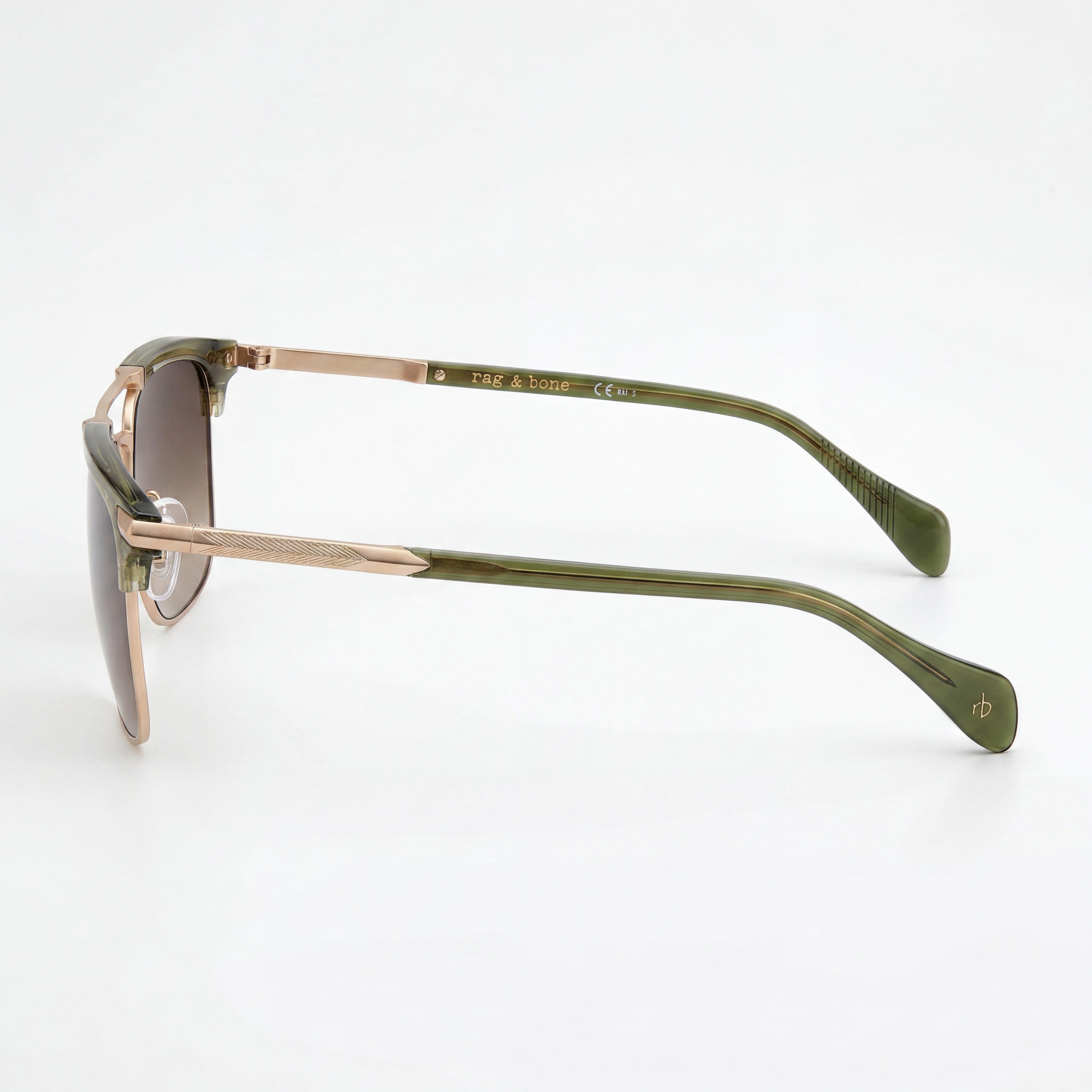 Gafas de sol informales Rag & Bone para hombre, acero inoxidable, cuerno color caqui, protección UV, no polarizadas 55-17-145, Photo 2