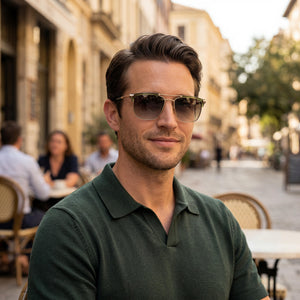 Rag & Bone Casual Khaki Horn Sunglasses Men — lifestyle wear, beach days and travel