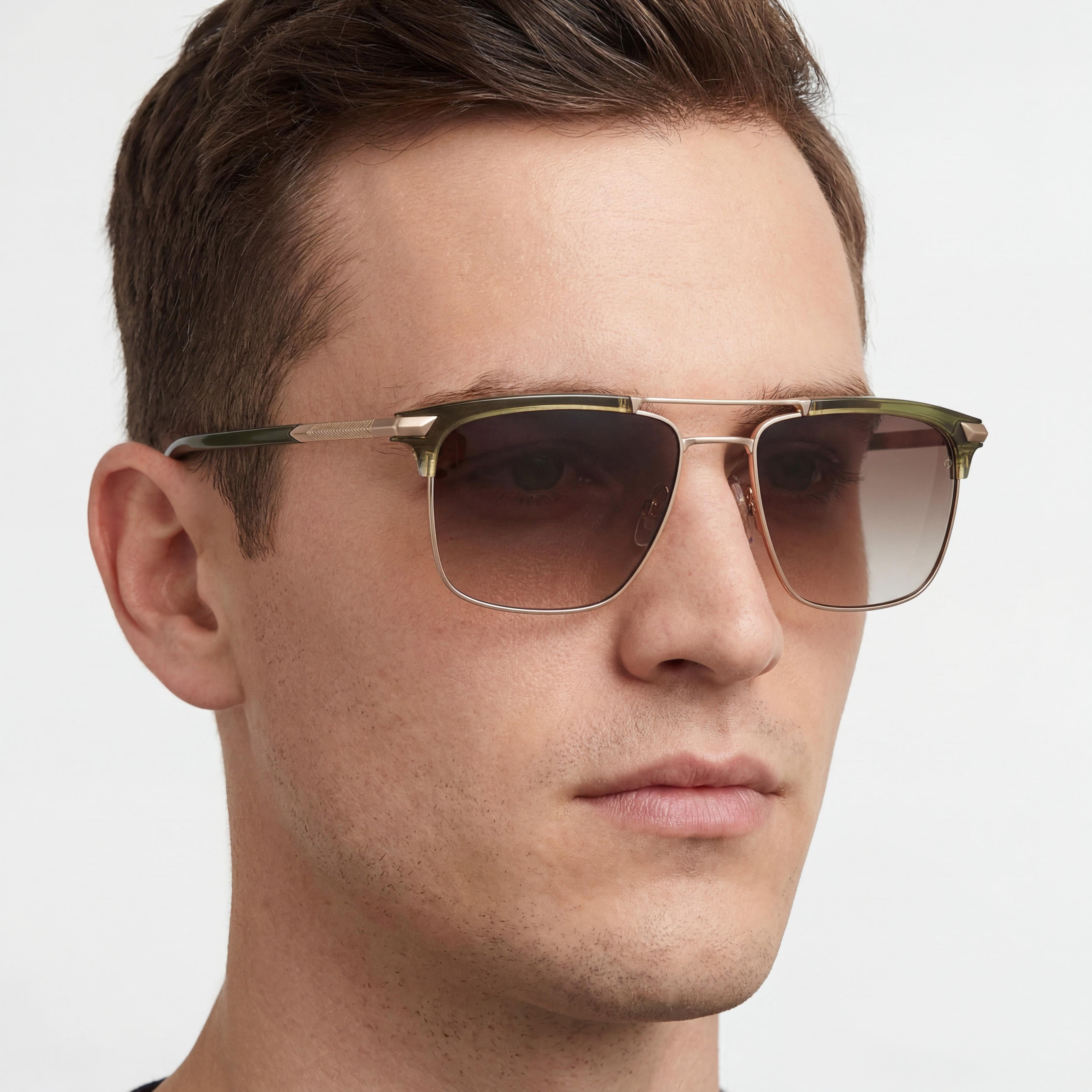 Gafas de sol informales Rag & Bone para hombre, acero inoxidable, cuerno color caqui, protección UV, no polarizadas 55-17-145, Photo 3