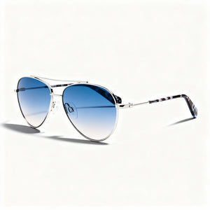 Rag & Bone Modern Palladium Aviator Sunglasses for Women, Blue Doubleshade lens