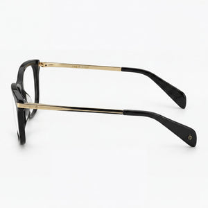 Rag & Bone RNB 3006 Square Eyeglasses Women — side view, Black Metal temples