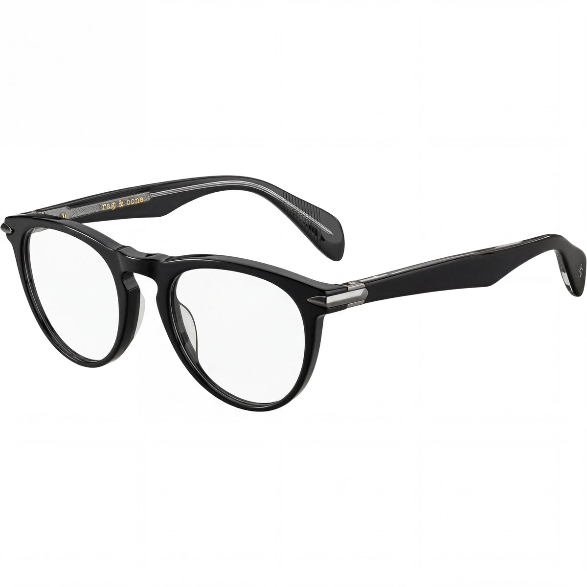 Rag & Bone RNB 7003 Black Round Eyeglasses for Men, Acetate 51mm, Photo 1