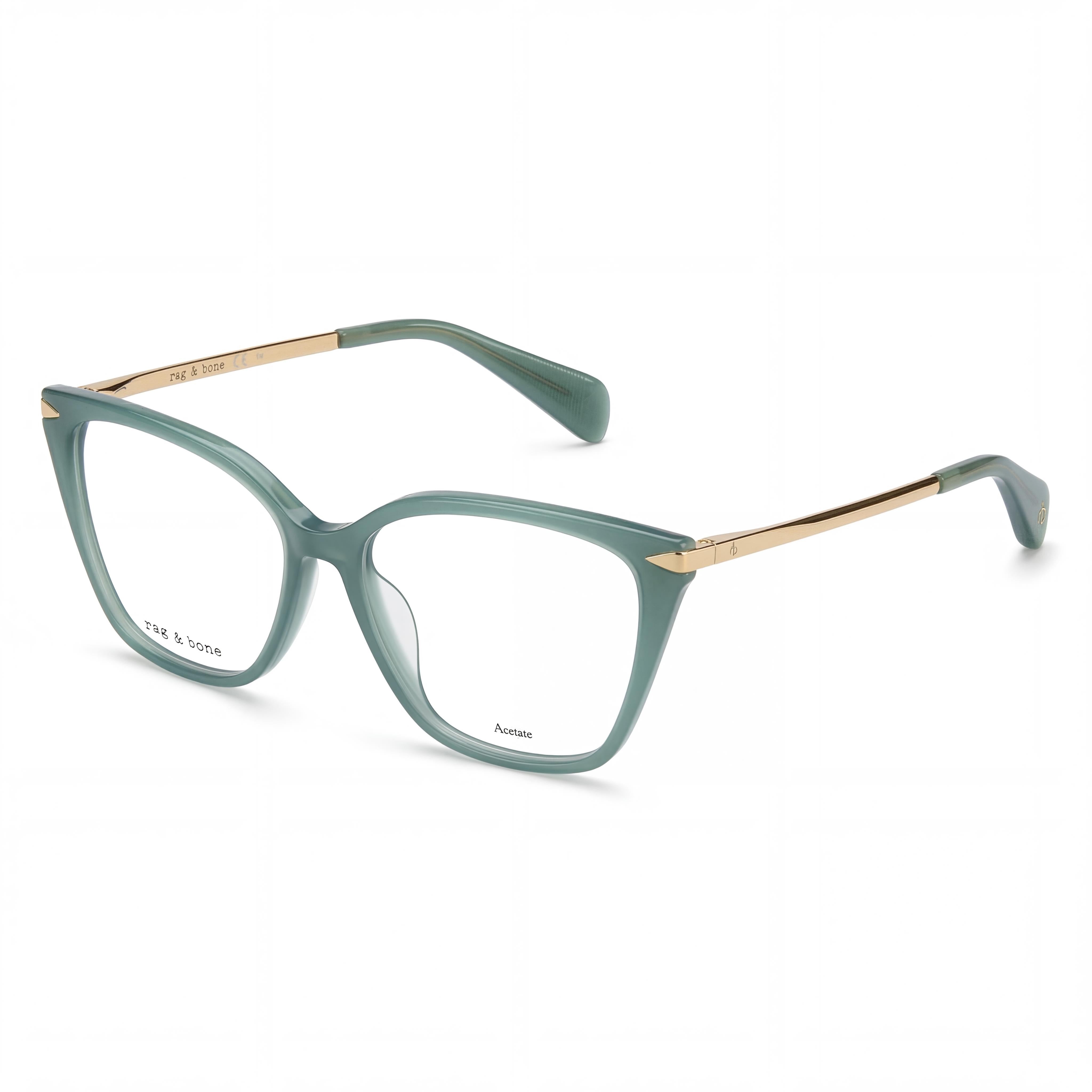 Rag & Bone RNB3005 Green Square Eyeglasses for Women, Acetate 53mm, Photo 1