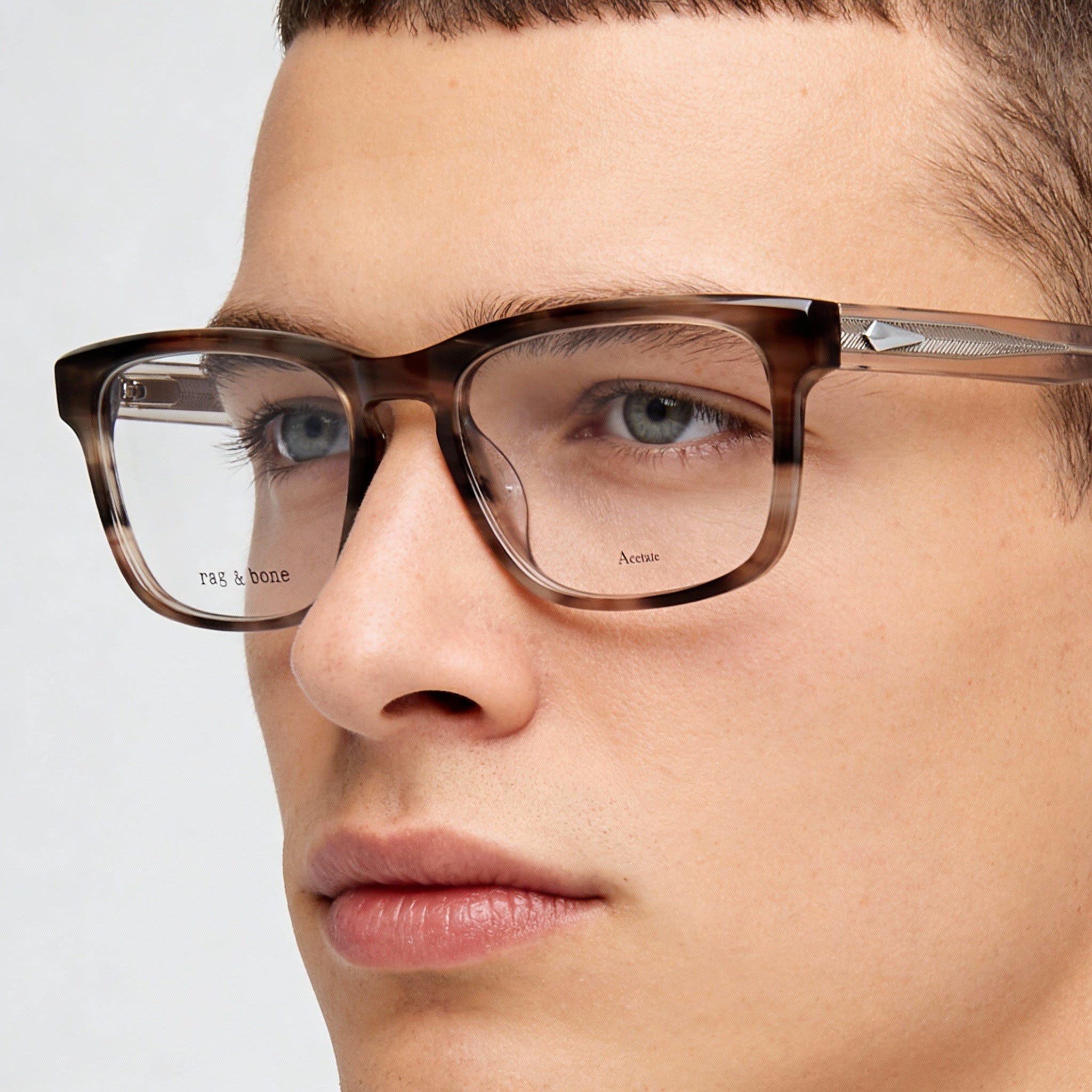 Rag & Bone RNB7045 Gafas Rectangulares Beige para Hombre, Acetato, Photo 3