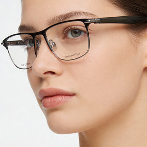 Rag & Bone RNB7046 Rectangle Eyeglasses Women — side view, Gray Alloy Steel temples